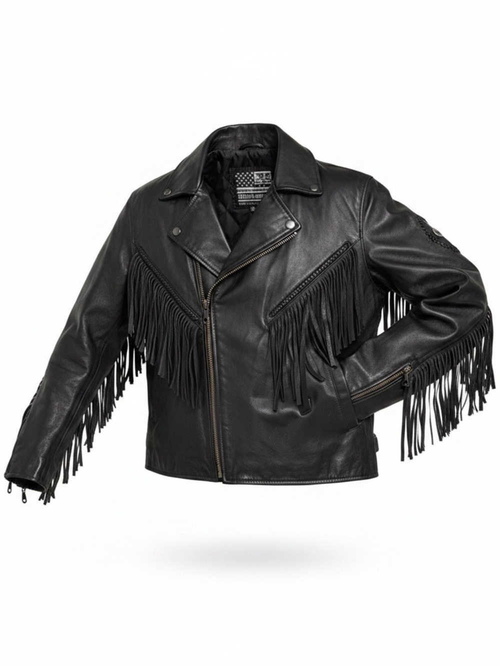 USA Bikers Dream Apparel Black Leather Fringe Biker Jacket